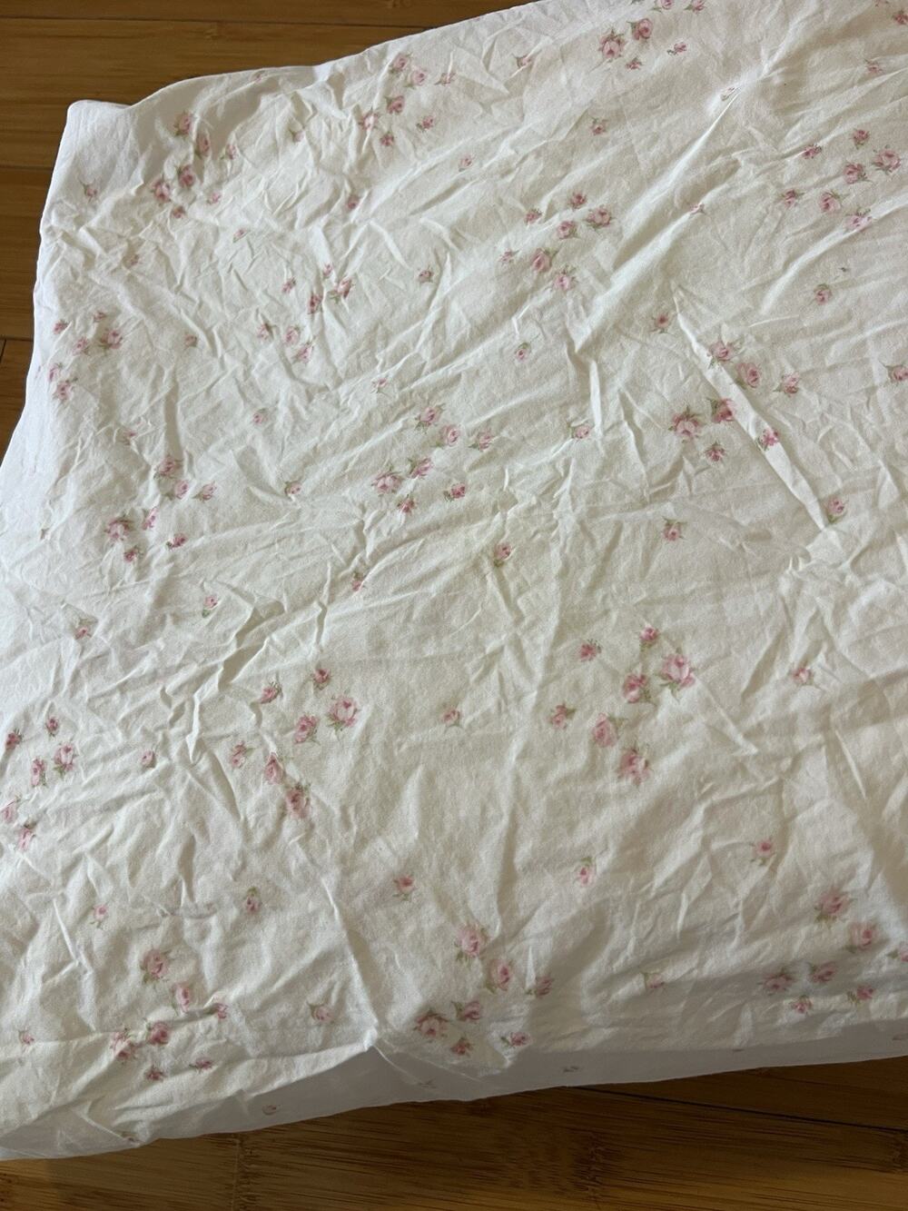 Simply Shabby Chic Pink Rose Bud King Size Cotton Flat Sheet Cottage Core